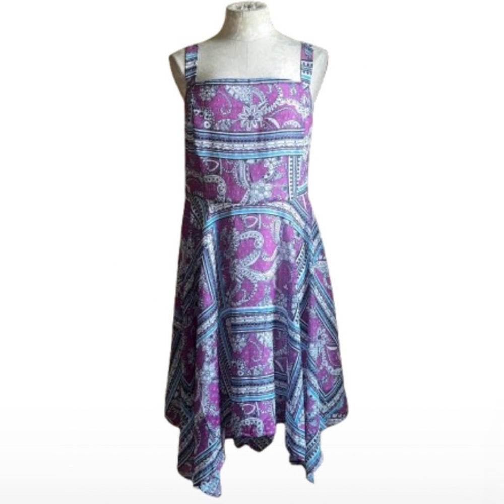 Maree Pour Toi Purple Paisley Asymmetrical Handkerchief Hem Sundress